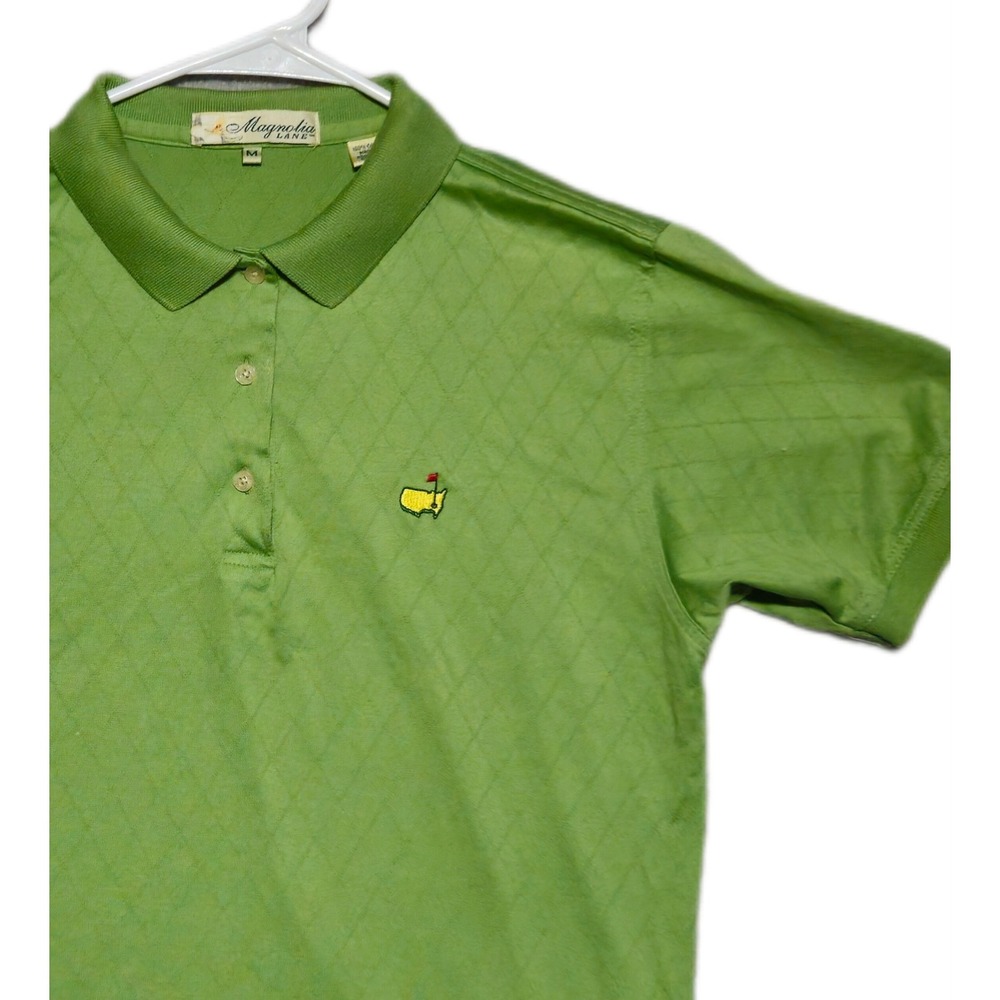 Magnolia Lane Polo Shirt Womens Medium Green Diamond Knit Masters Logo Cotton